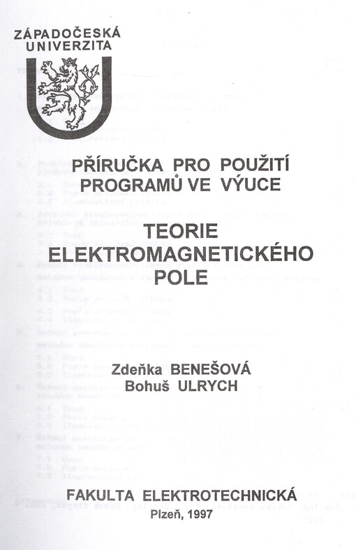 Příručka pro použití programů ve výuce : teorie elektromagnetického pole