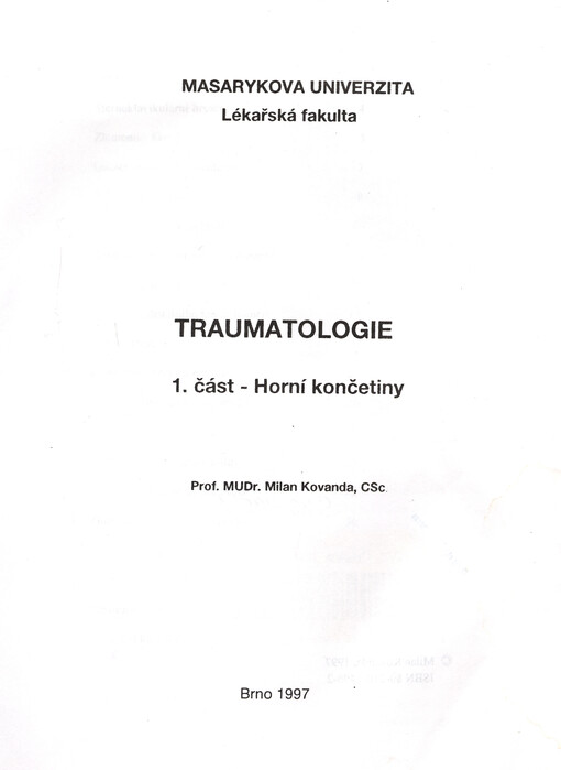 Traumatologie. 1. část, Horní končetiny
