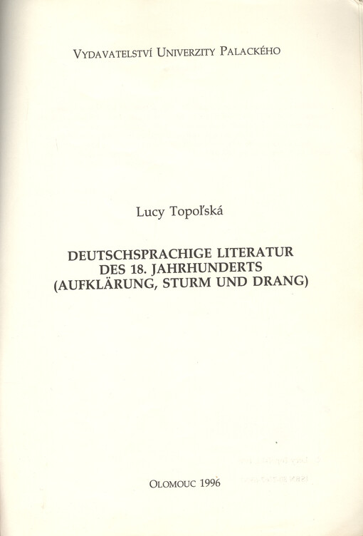 Deutschsprachige Literatur des 18. Jahrhunderts (Aufklärung, Sturm und Drang)
