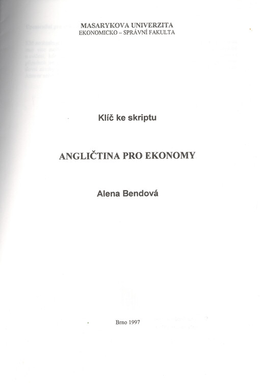 Angličtina pro ekonomy : klíč ke skriptu