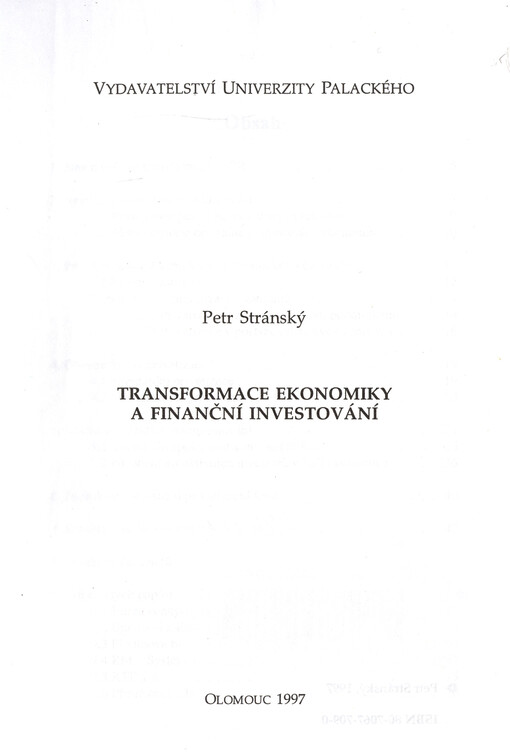 Transformace ekonomiky a finanční investování