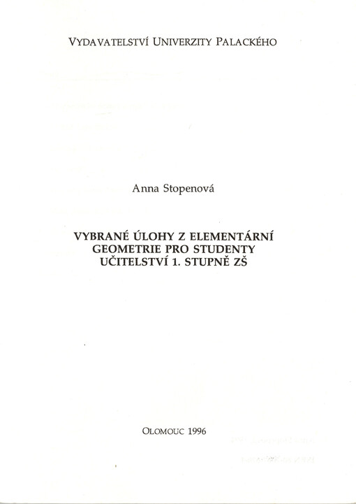 Vybrané úlohy z elementární geometrie pro studenty učitelství 1. stupně ZŠ