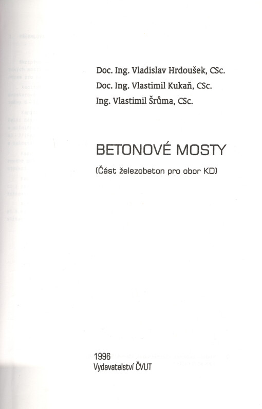 Betonové mosty : (část železobeton pro obor KD)