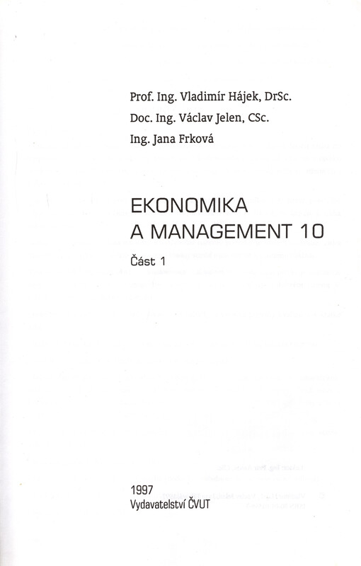 Ekonomika a management 10. Část 1