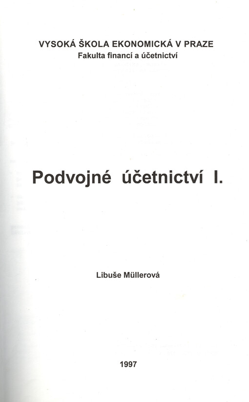 Podvojné účetnictví. I.