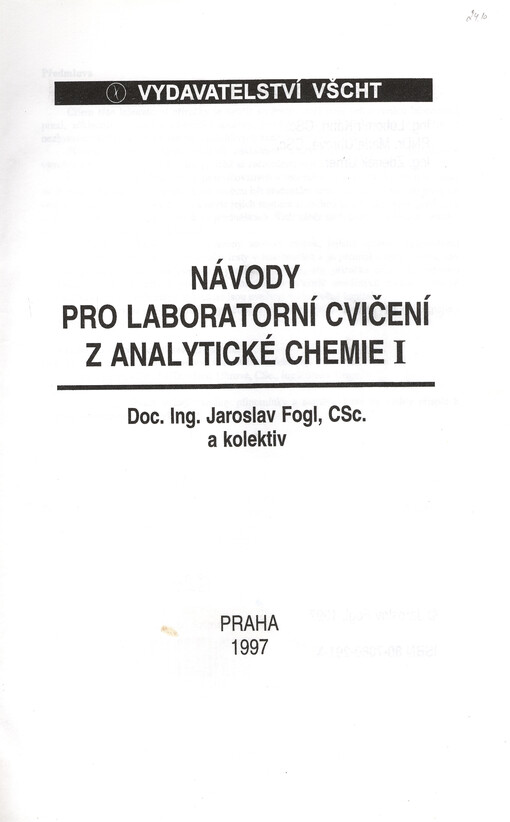 Návody pro laboratorní cvičení z analytické chemie I
