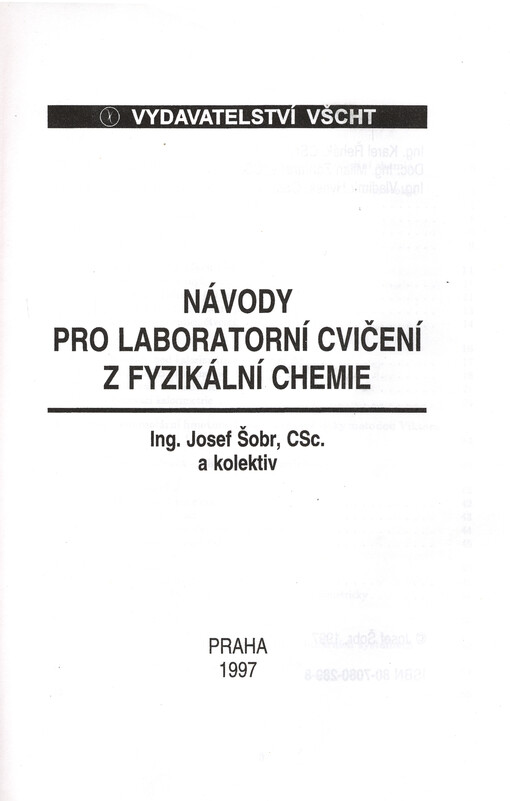 Návody pro laboratorní cvičení z fyzikální chemie