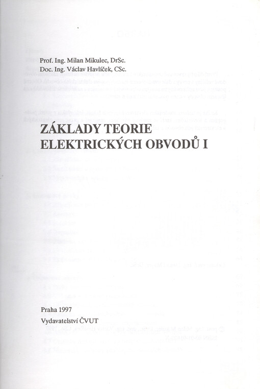 
  Základy teorie elektrických obvodů I
  