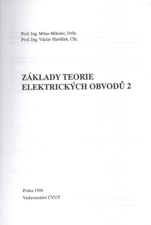 Základy teorie elektrických obvodů. 2
