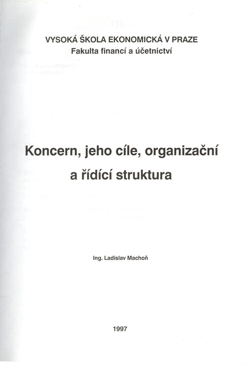 Koncern, jeho cíle, organizační a řídící struktura