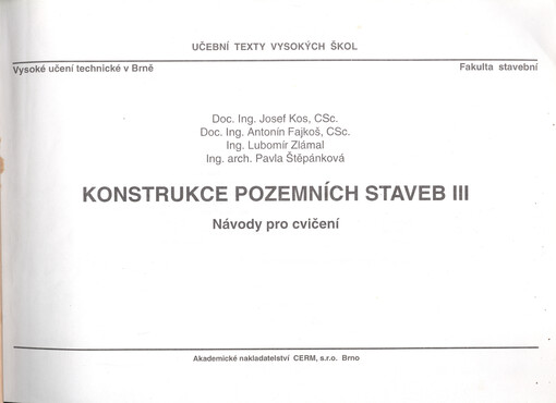 Konstrukce pozemních staveb III : návody pro cvičení