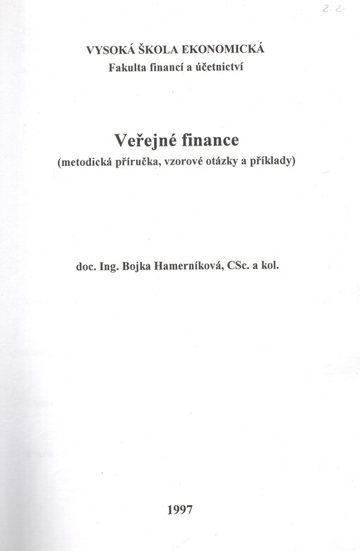 Veřejné finance : (metodická příručka, vzorové otázky a příklady)