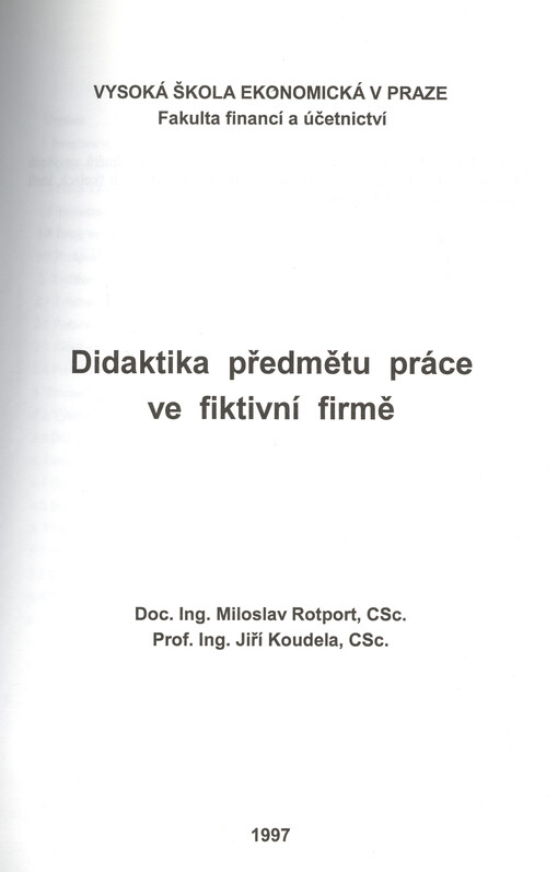 Didaktika předmětu práce ve fiktivní firmě