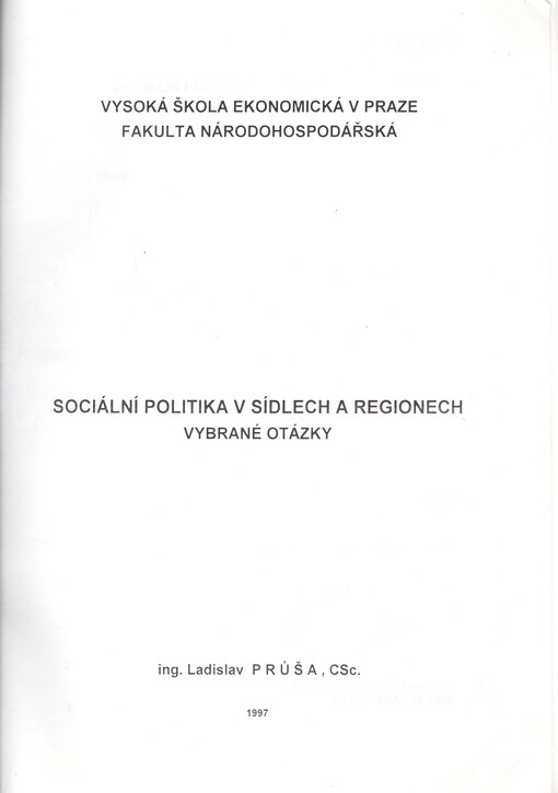 Sociální politika v sídlech a regionech : vybrané otázky