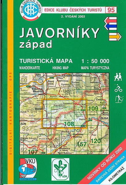 Javorníky - západ turistická mapa 1:50^000 : novinky od roku 2000; barevná zadní strana; kilometráž : digitální kartografie, GPS