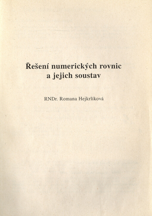Řešení numerických rovnic a jejich soustav