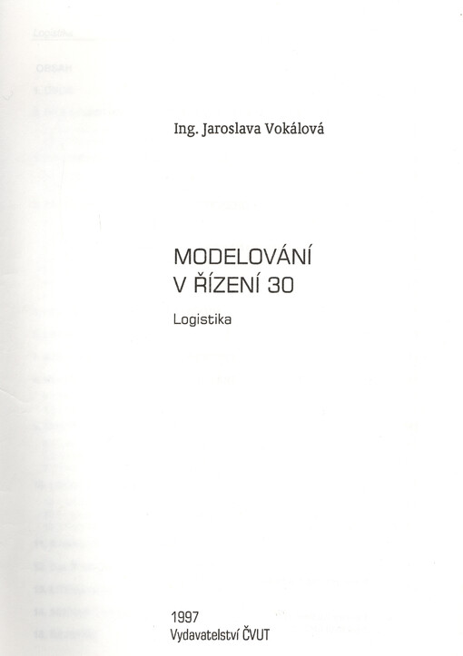 Modelování v řízení 30 : logistika