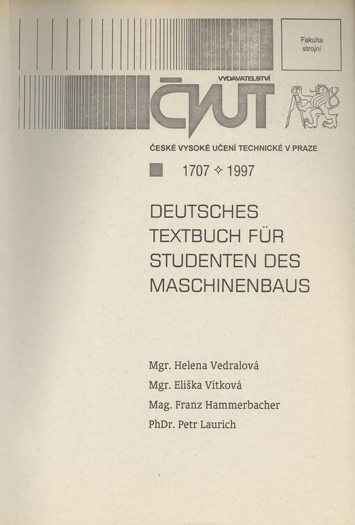 Deutsches Textbuch für Studenten des Maschinenbaus