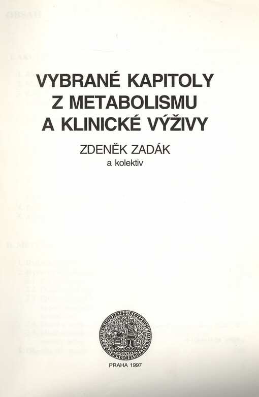 Vybrané kapitoly z metabolismu a klinické výživy