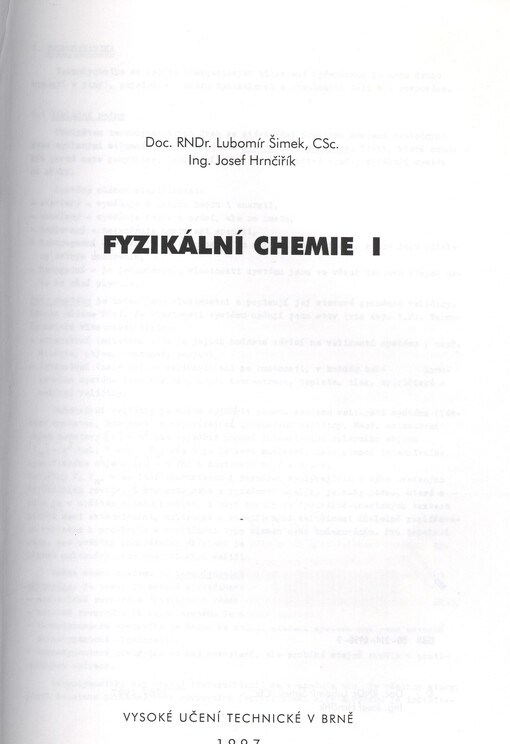 Fyzikální chemie I