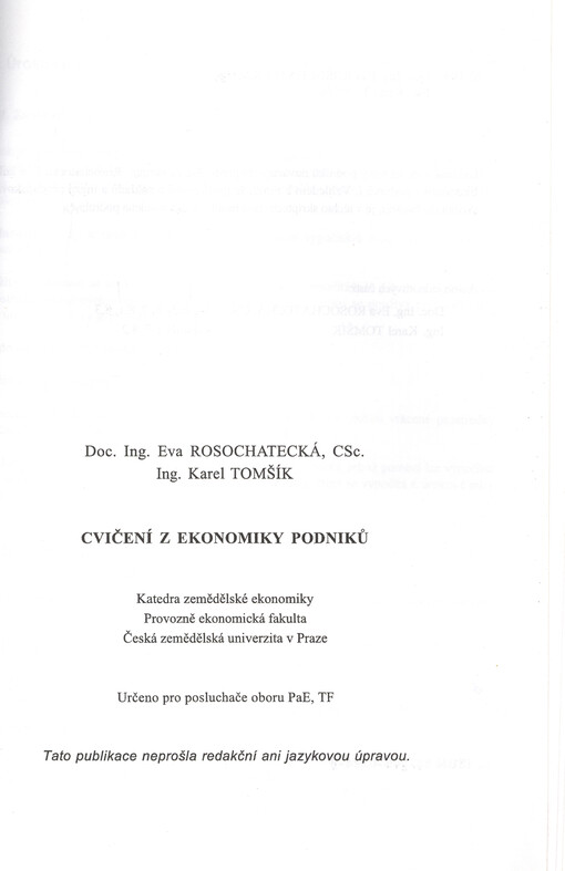 Cvičení z ekonomiky podniků