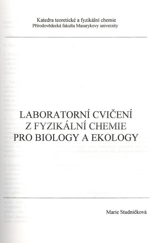 Laboratorní cvičení z fyzikální chemie pro biology a ekology