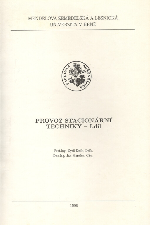 Provoz stacionární techniky. I. díl