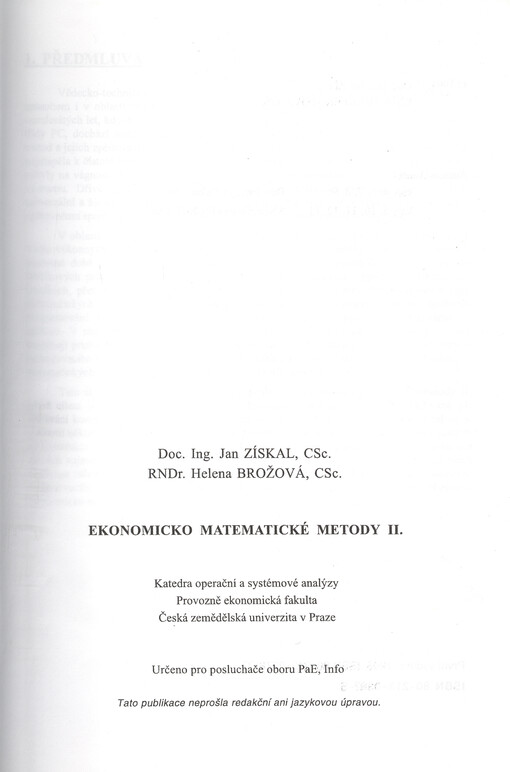 Ekonomicko-matematické metody II.