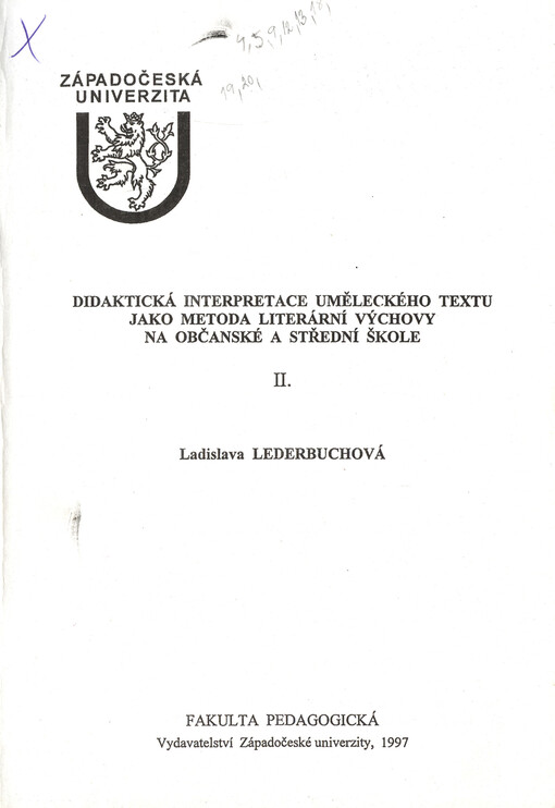 Didaktická interpretace uměleckého textu jako metoda literární výchovy na občanské a střední škole