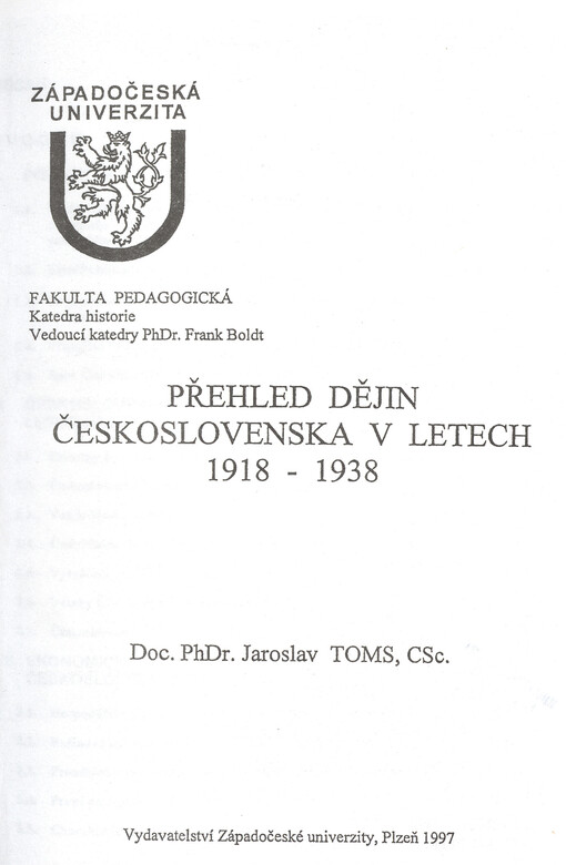Přehled dějin Československa v letech 1918-1938