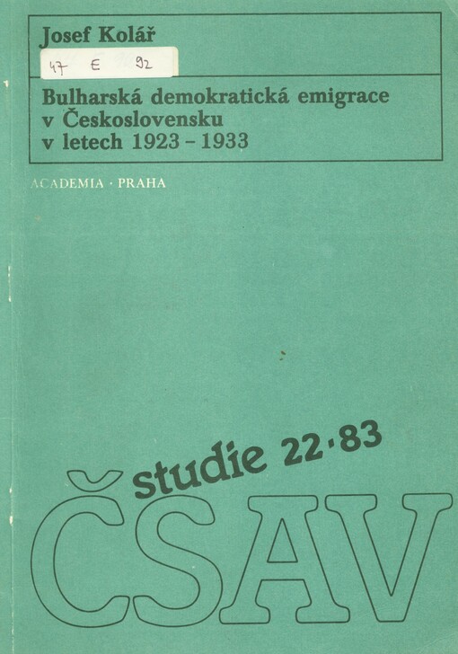Bulharská demokratická emigrace v Českslovensku v letech 1923 - 1933