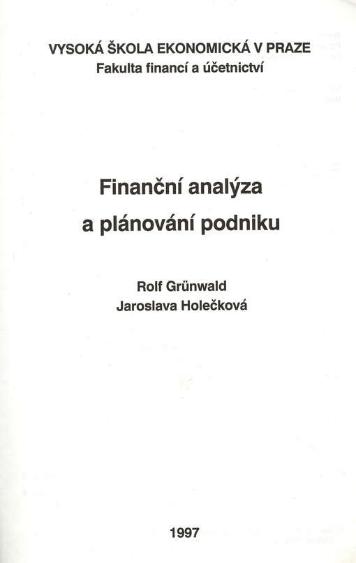 Finanční analýza a plánování podniku