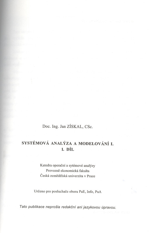 Systémová analýza a modelování I. 1. díl