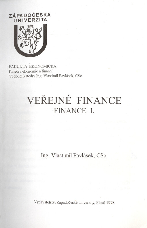 Veřejné finance : finance I