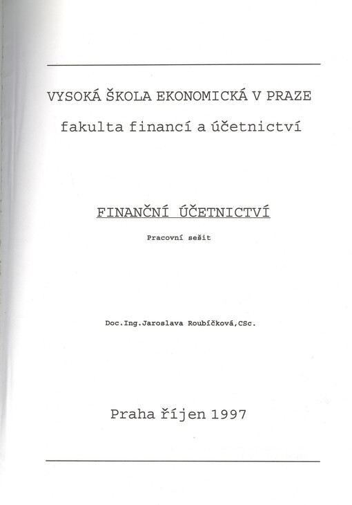Finanční účetnictví: pracovní sešit