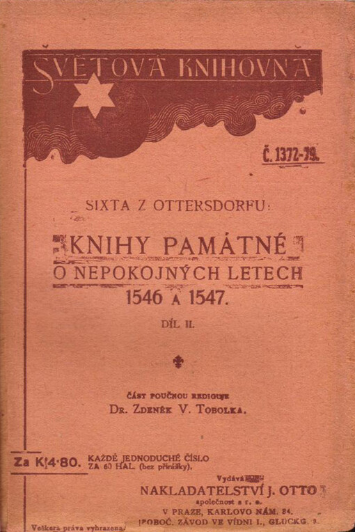Sixta z Ottersdorfu Knihy památné o nepokojných letech 1546 a 1547
