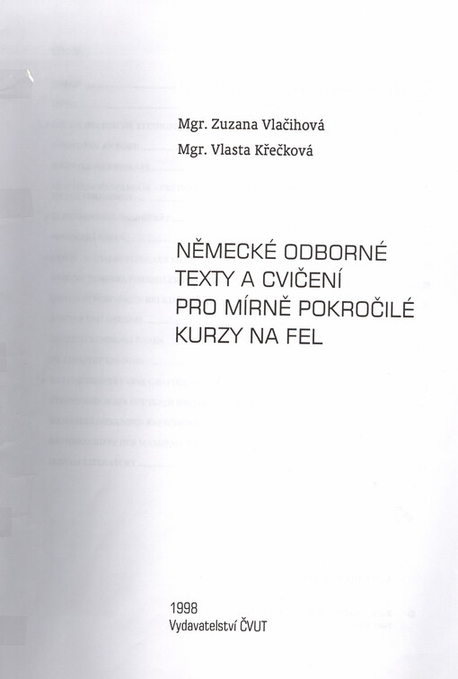 Německé odborné texty a cvičení pro mírně pokročilé kurzy na FEL