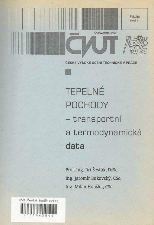 Tepelné pochody: transportní a termodynamická data