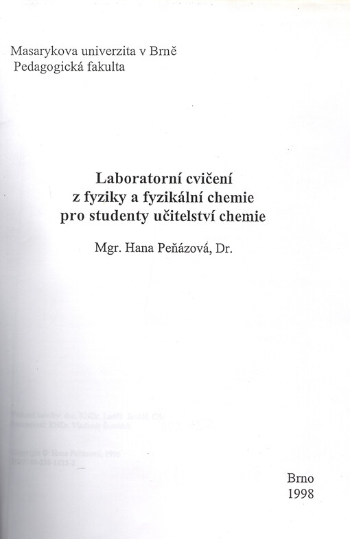Laboratorní cvičení z fyziky a fyzikální chemie pro studenty učitelství chemie