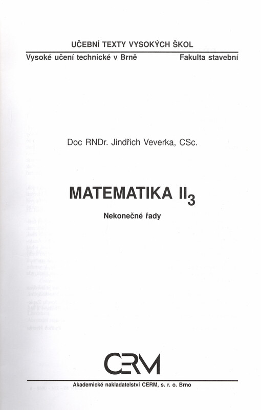 Matematika II3 : nekonečné řady