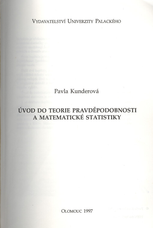 Úvod do teorie pravděpodobnosti a matematické statistiky
