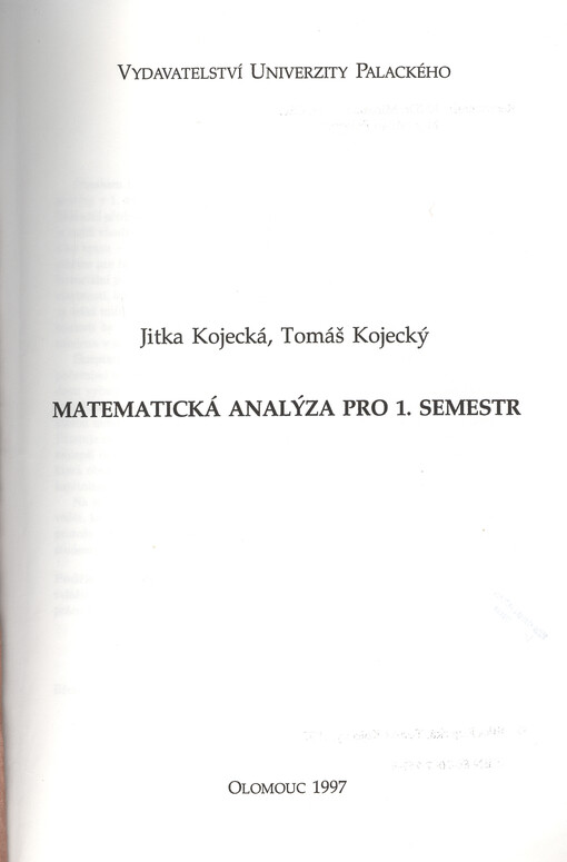 Matematická analýza pro 1. semestr