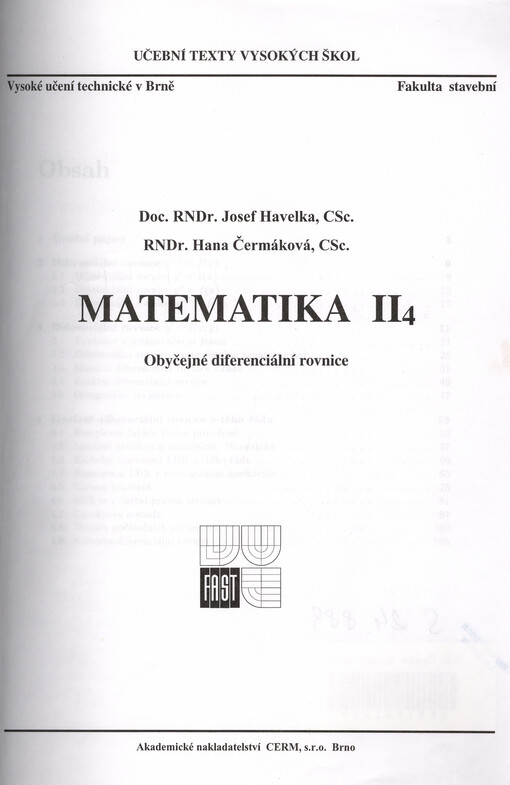 Matematika II4 : obyčejné diferenciální rovnice
