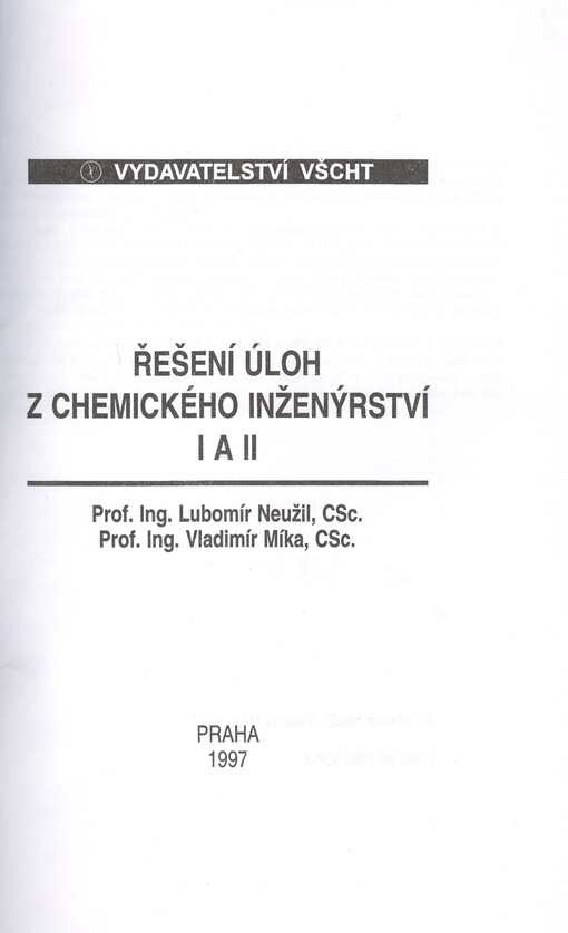 Řešení úloh z chemického inženýrství I a II