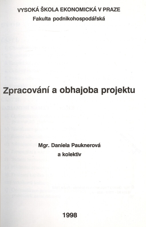 Zpracování a obhajoba projektu