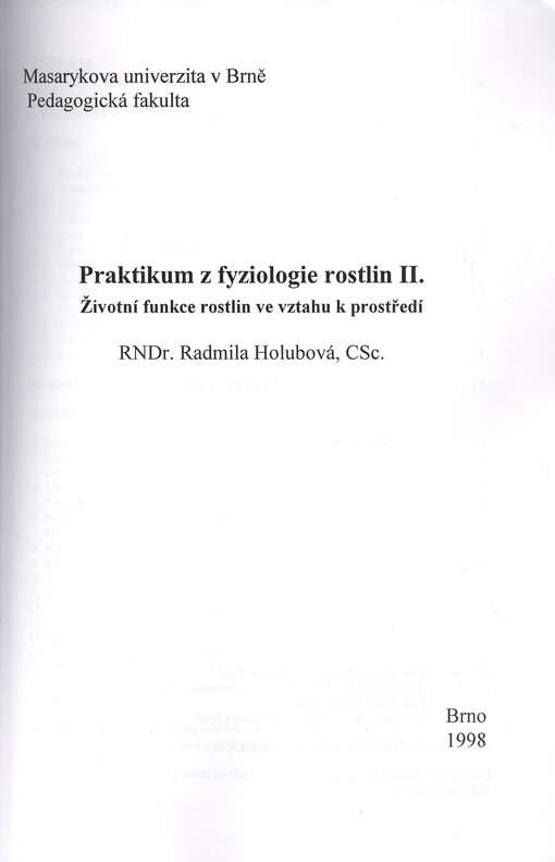 Praktikum z fyziologie rostlin II. : životní funkce rostlin ve vztahu k prostředí
