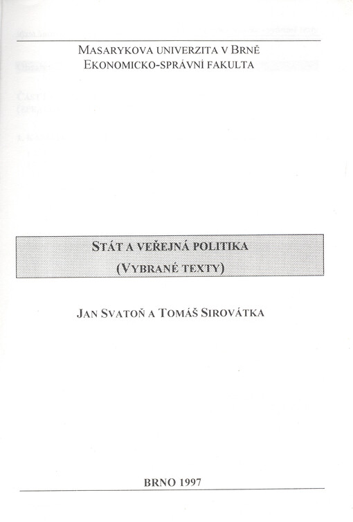 Stát a veřejná politika: (vybrané texty)