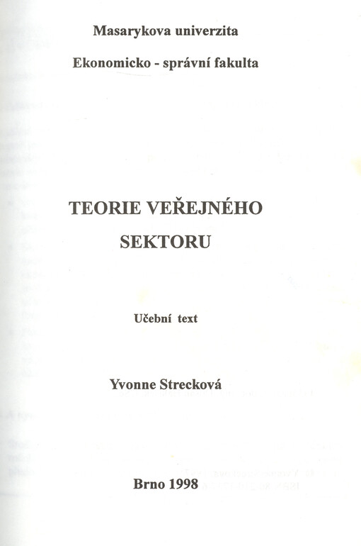 Teorie veřejného sektoru : učební text
