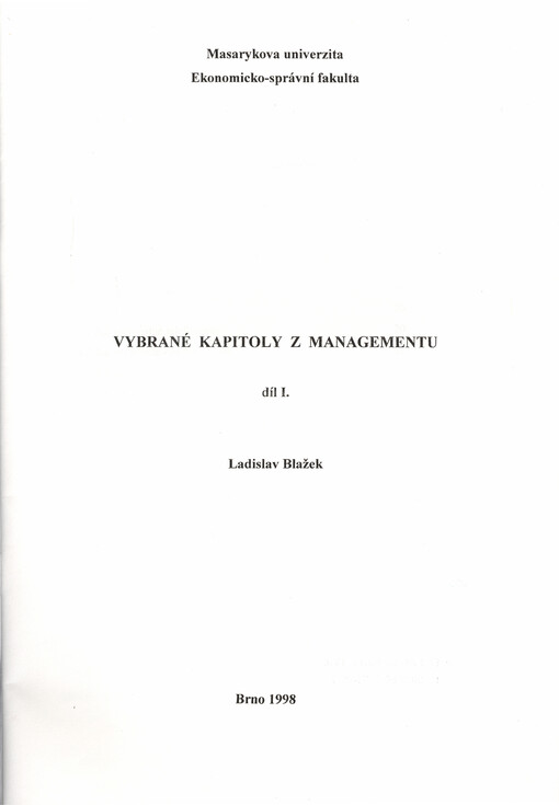 Vybrané kapitoly z managementu