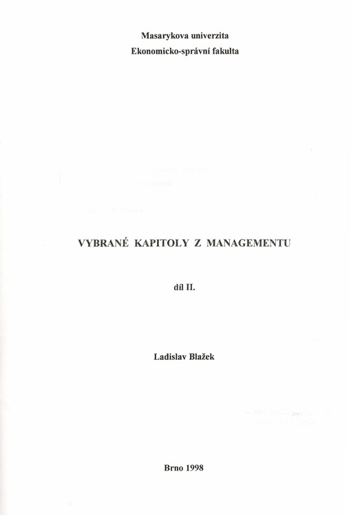 Vybrané kapitoly z managementu. II. díl